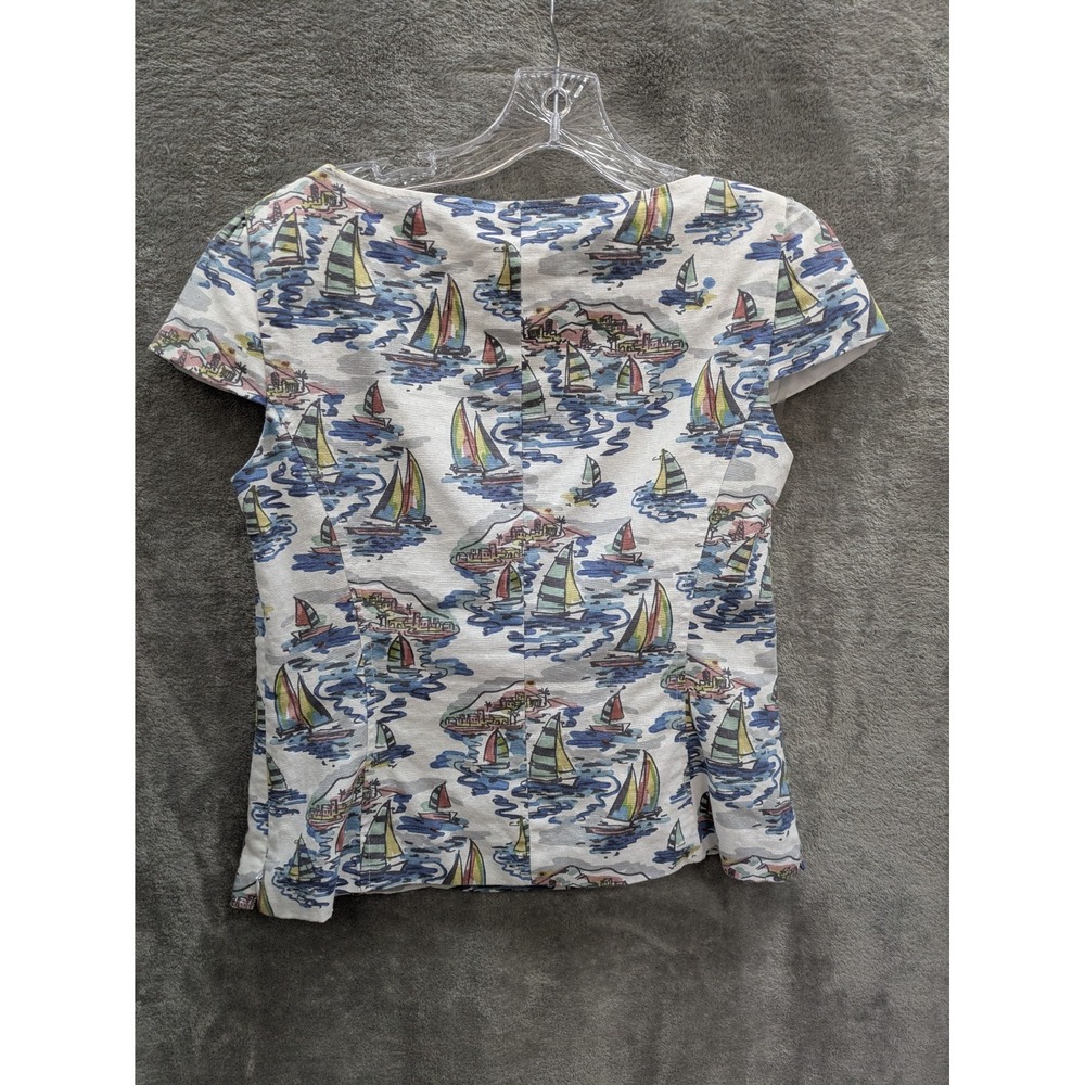 Sailboat Top Women's 8 Linen Blend Lined Mediterranean Coastal Grandma Casual - Picture 4 of 8